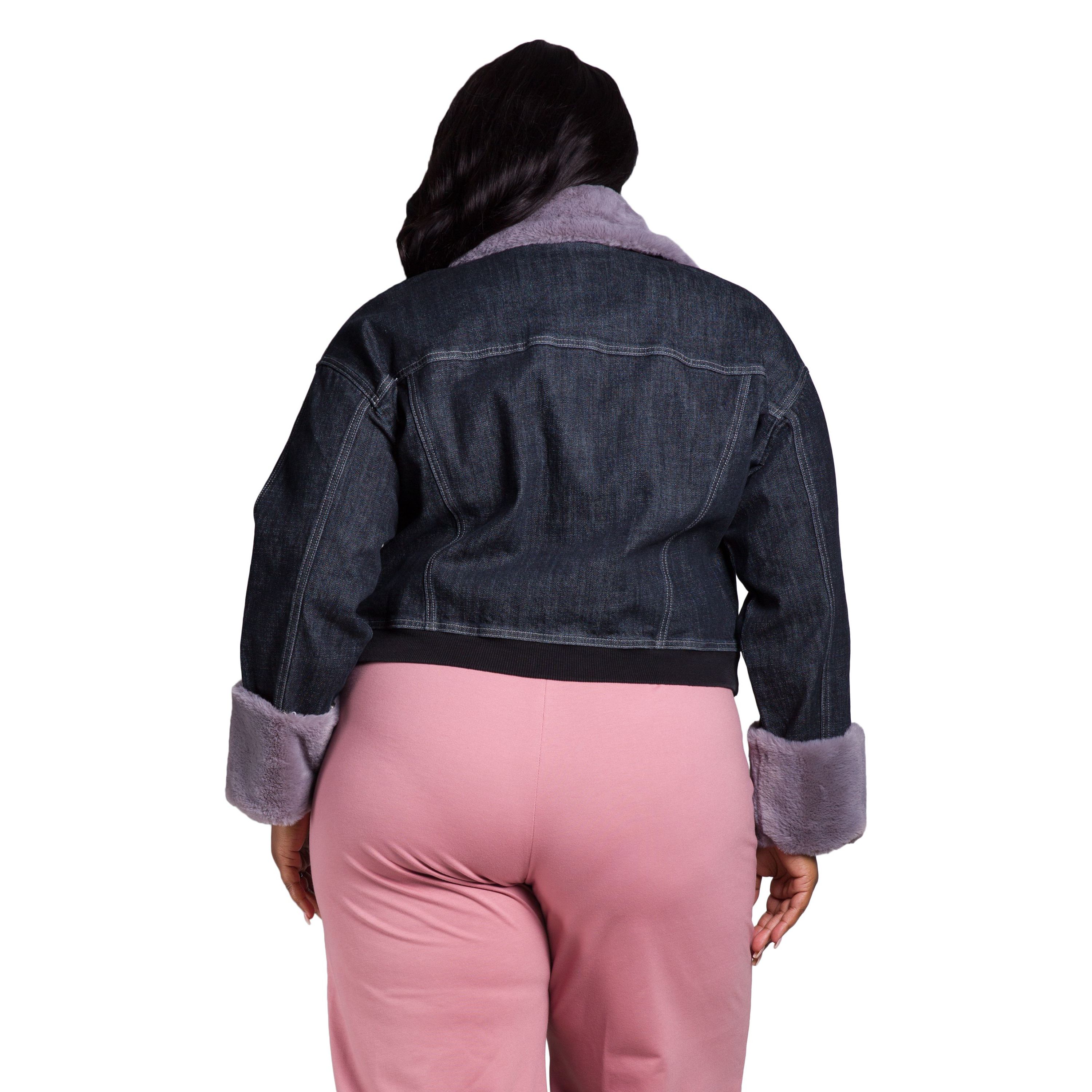 Zip Up Faux Fur Trim Trucker JKT
