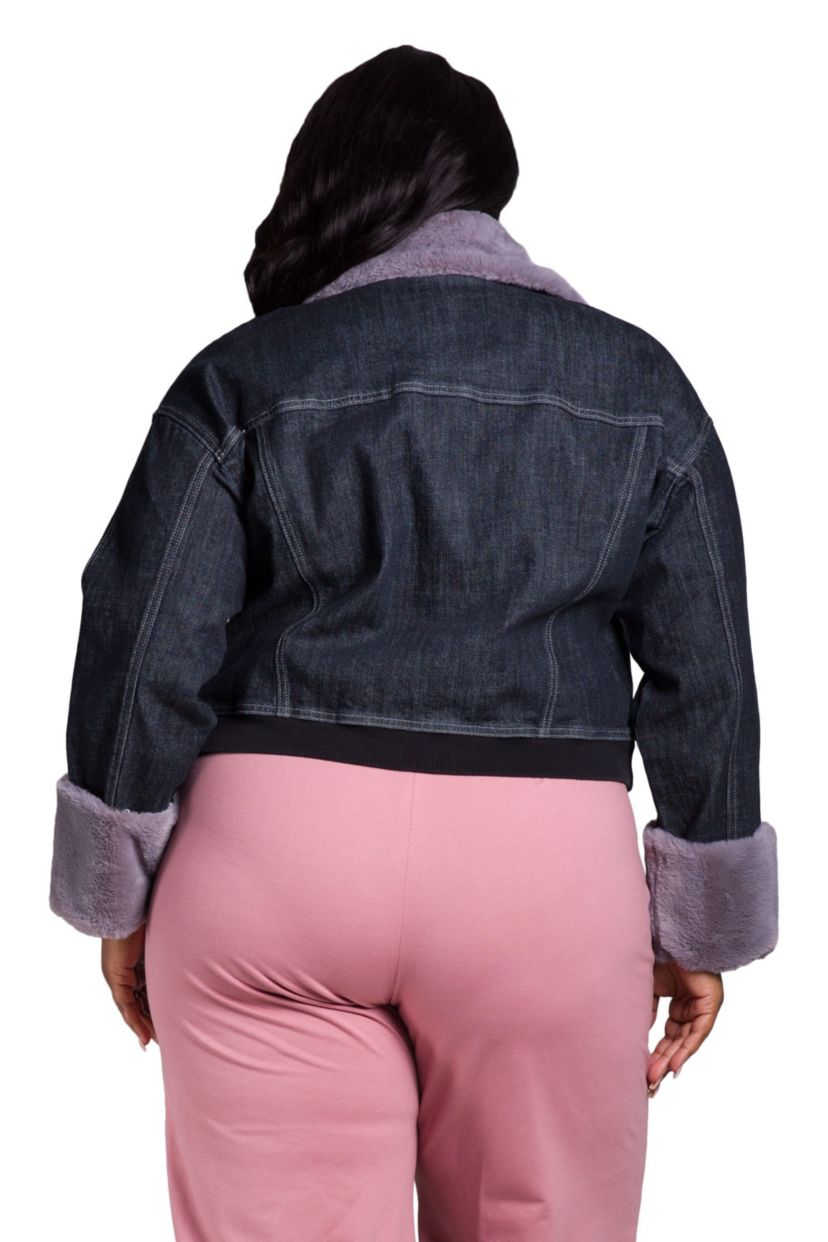 Zip Up Faux Fur Trim Trucker JKT