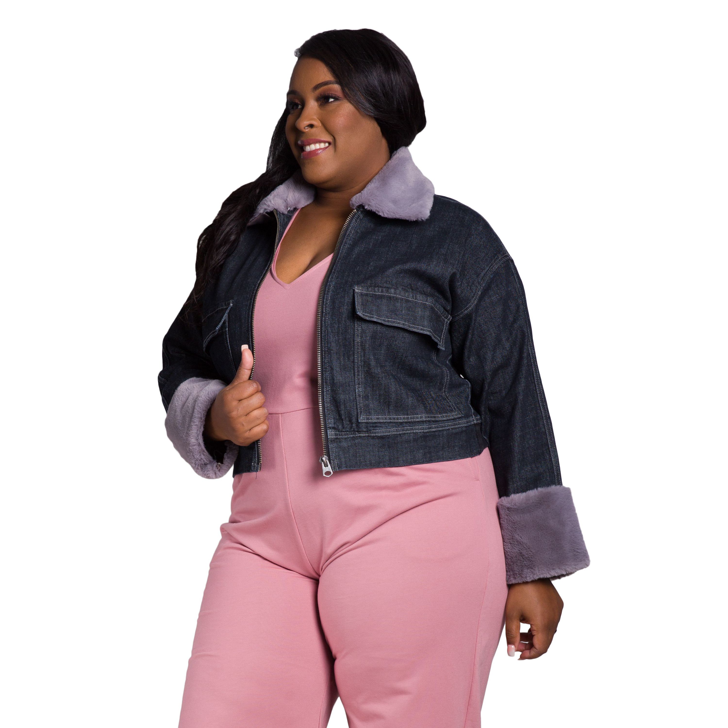 Zip Up Faux Fur Trim Trucker JKT