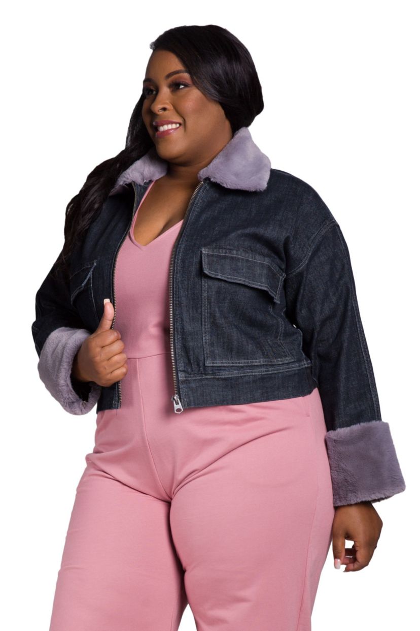 Zip Up Faux Fur Trim Trucker JKT
