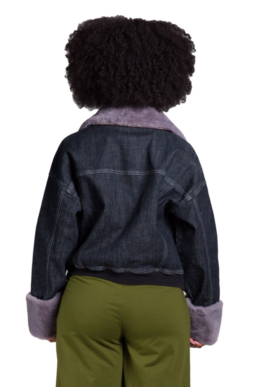 Zip Up Faux Fur Trim Trucker JKT