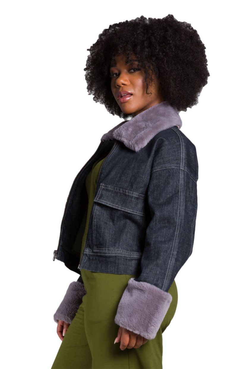 Zip Up Faux Fur Trim Trucker JKT