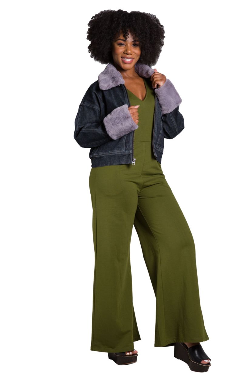 Zip Up Faux Fur Trim Trucker JKT