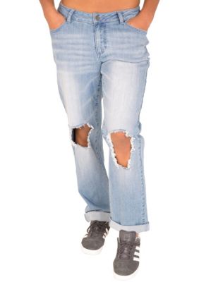 Poetic Justice Women's Curvy Fit Light Acid Wash Destroyed Boyfriend Jeans