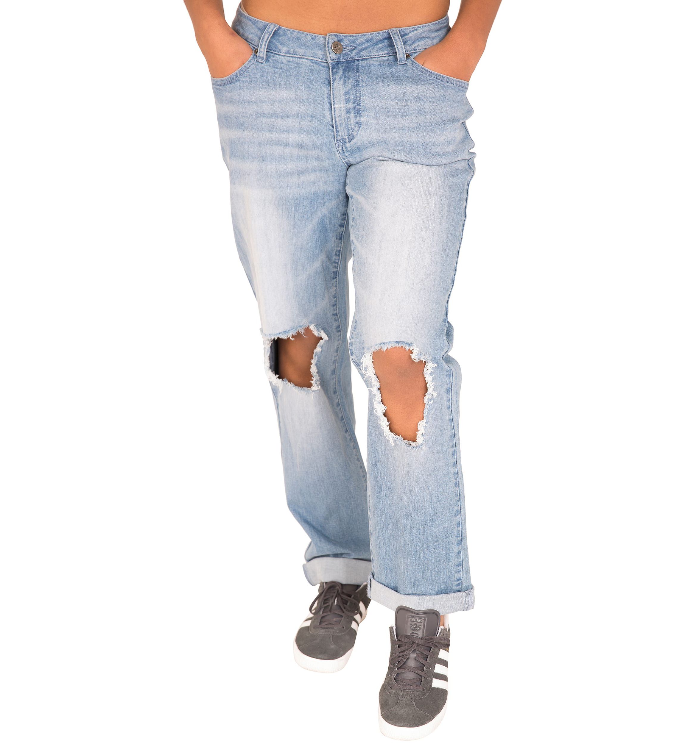 Curvy Fit Light Acid Wash Destroyed Boyfriend Jeans