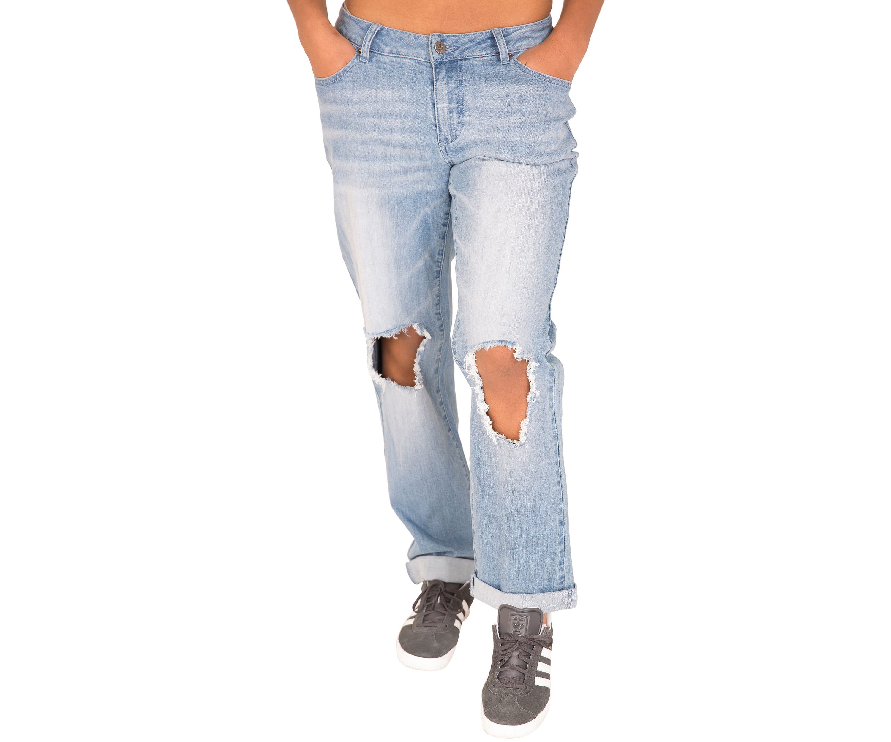 Curvy Fit Light Acid Wash Destroyed Boyfriend Jeans