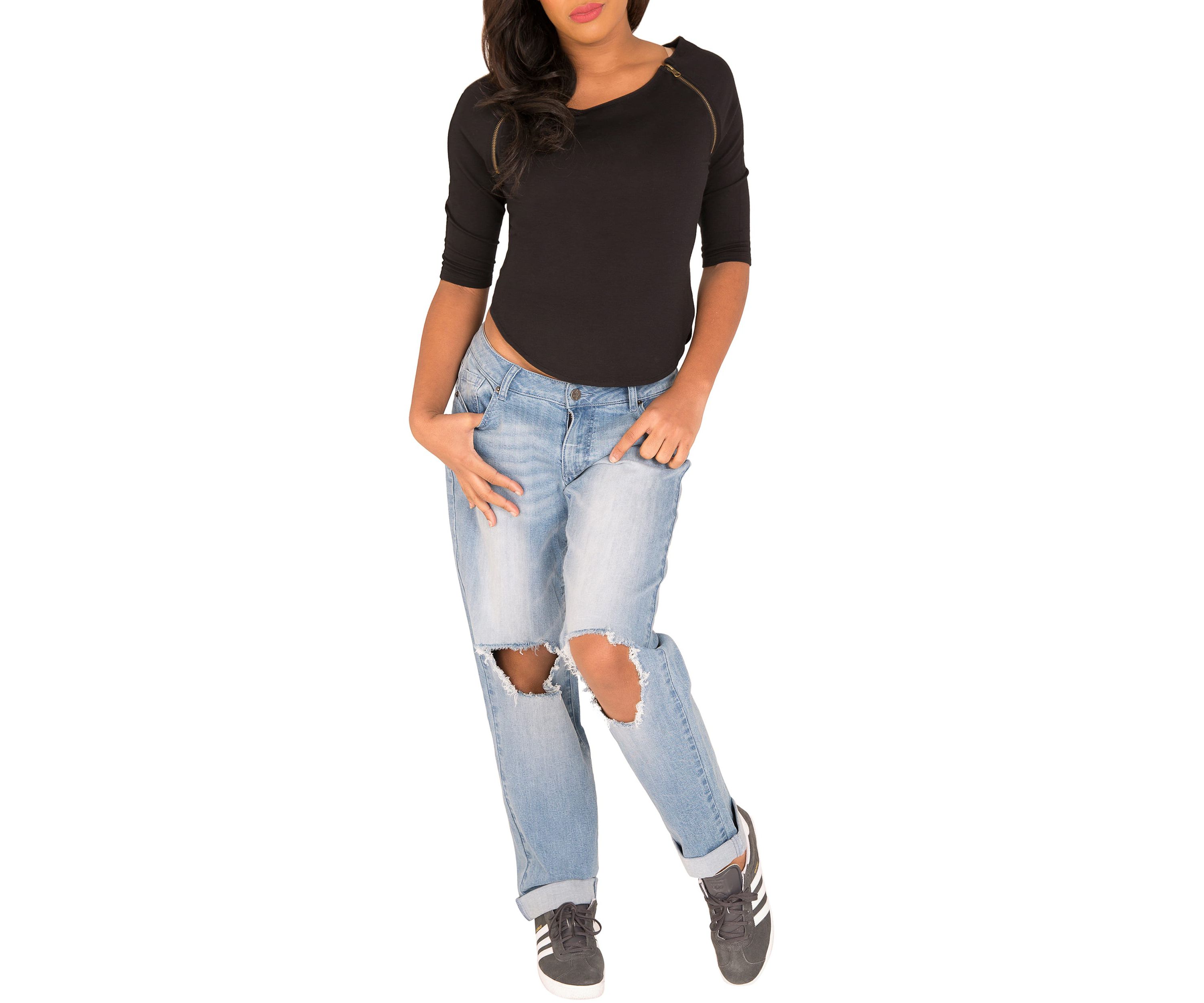 Curvy Fit Light Acid Wash Destroyed Boyfriend Jeans