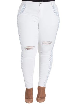 Poetic Justice Women's Plus Size Curvy Fit White Skinny Ankle Jeans