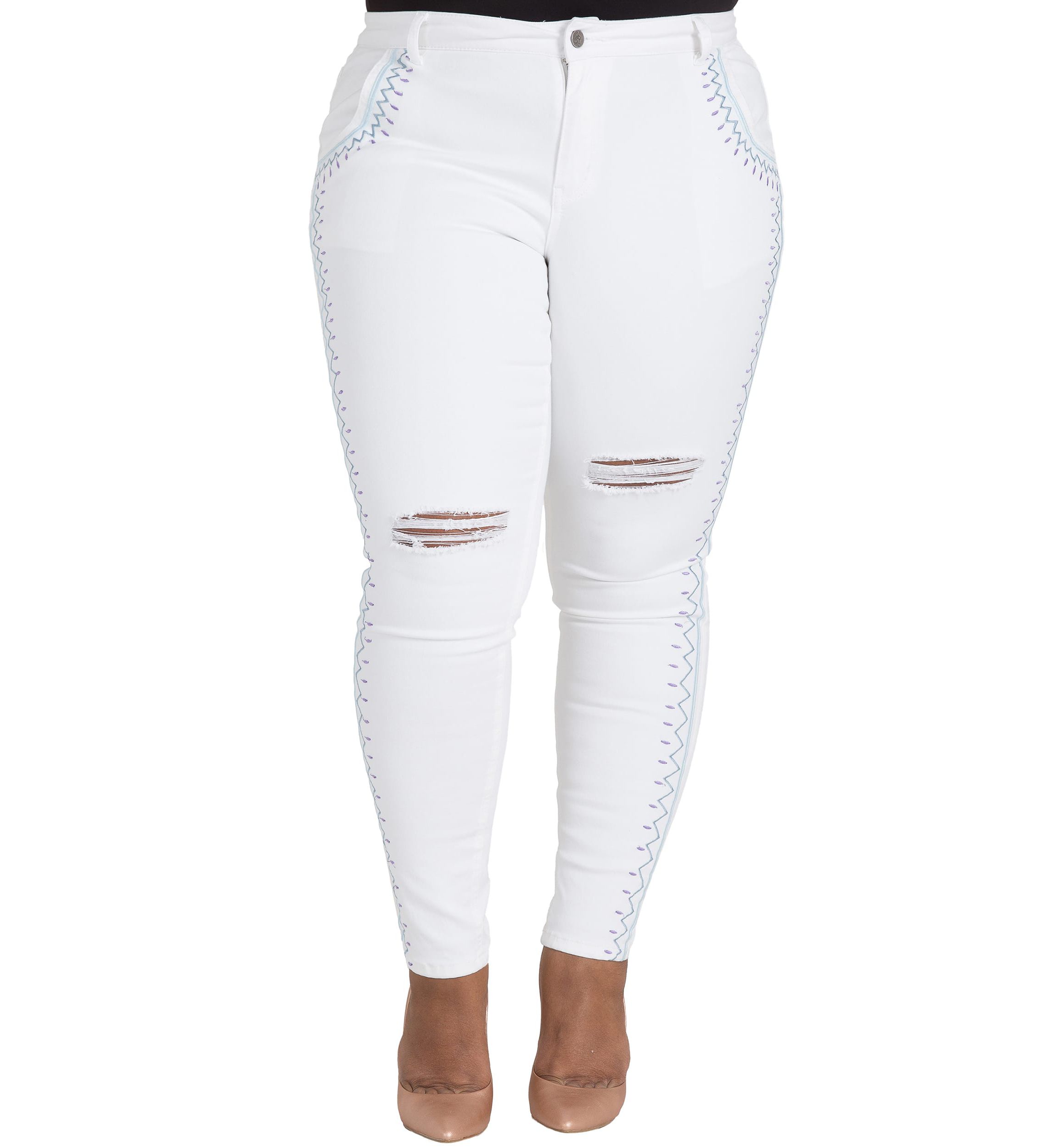 Plus Size Curvy Fit White Skinny Ankle Jeans