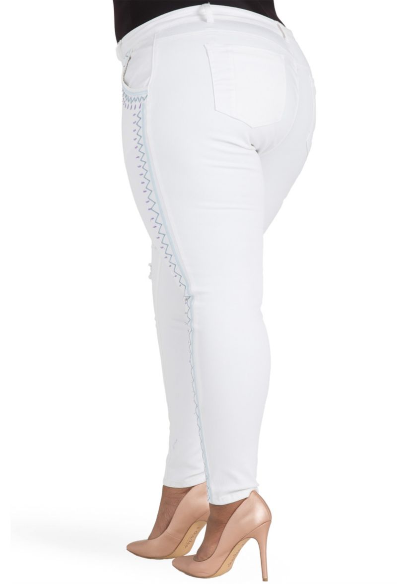 Plus Size Curvy Fit White Skinny Ankle Jeans