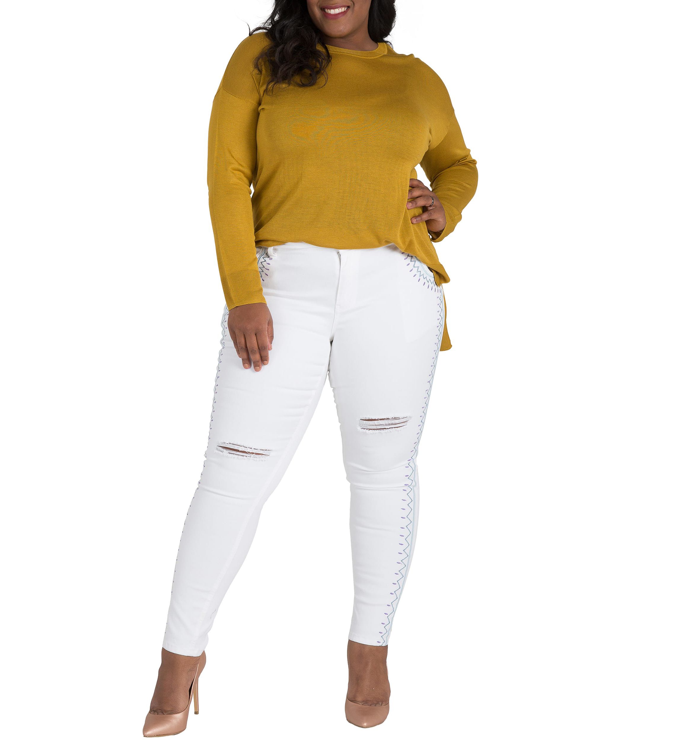 Plus Size Curvy Fit White Skinny Ankle Jeans