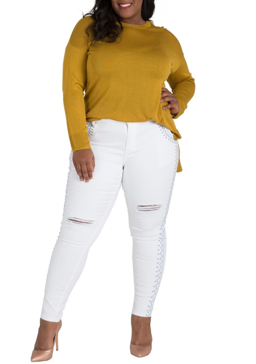 Plus Size Curvy Fit White Skinny Ankle Jeans