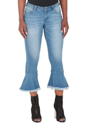 Poetic Justice Women's 5-Pocket Flare Cropped Ankle Jeans, 32