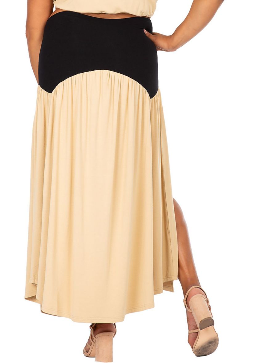 Womens Plus Size V Waist A Line Side Slit Flared Maxi Skirt