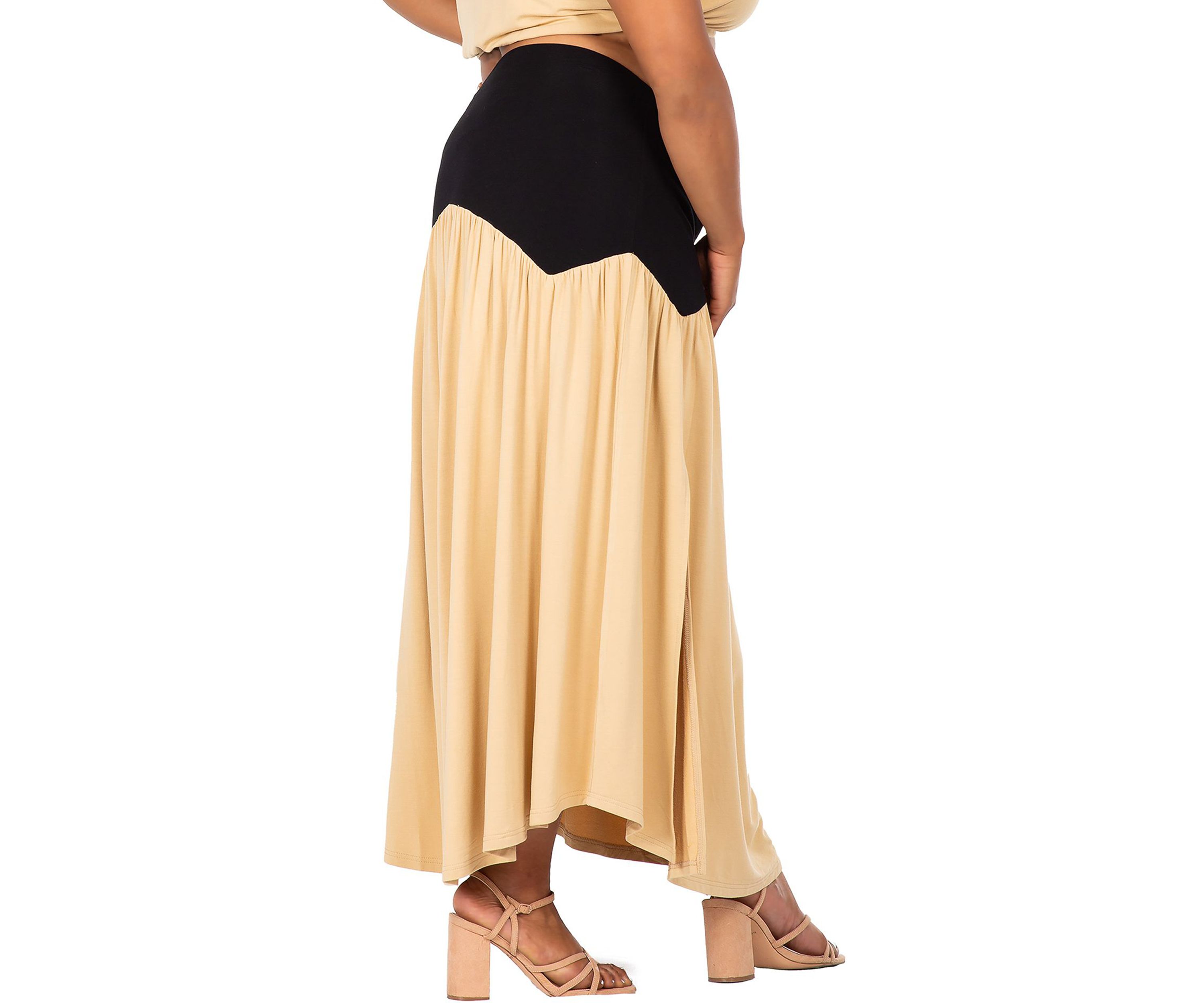 Womens Plus Size V Waist A Line Side Slit Flared Maxi Skirt