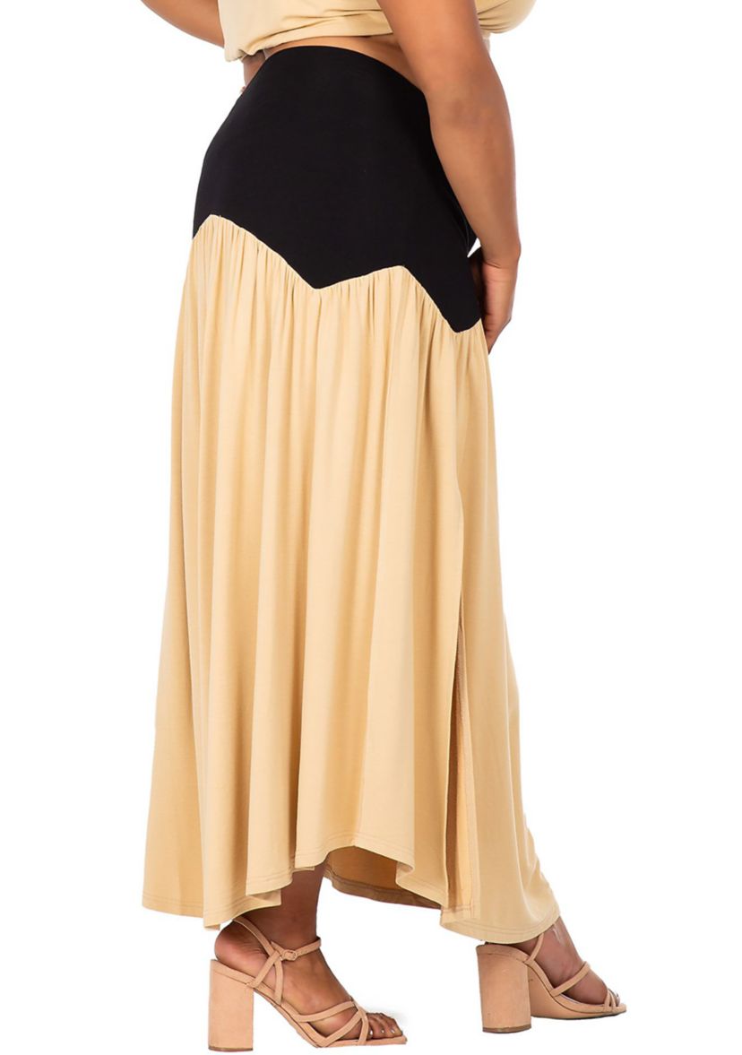 Womens Plus Size V Waist A Line Side Slit Flared Maxi Skirt