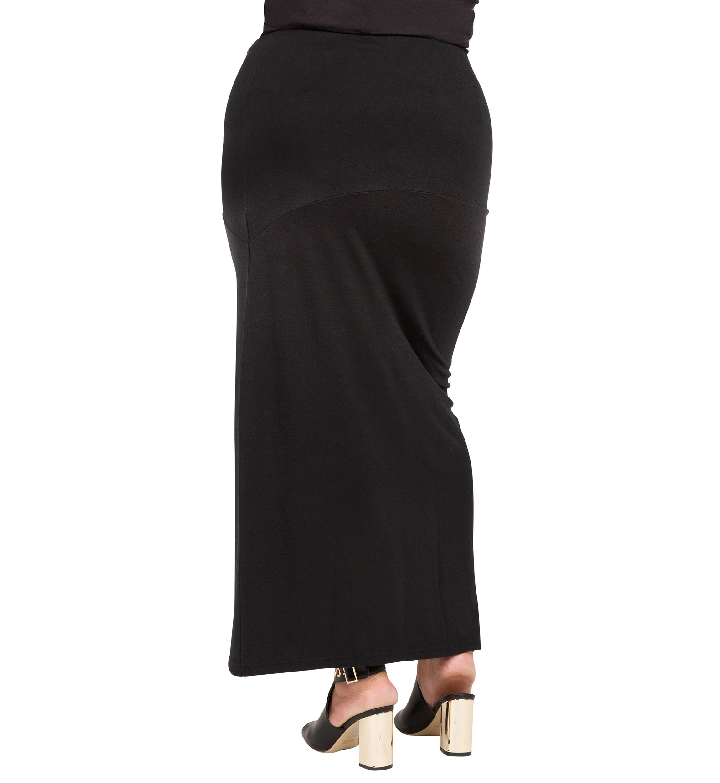 Plus Size Curvy Womens Black Stretch Maxi Skirt With Zip Up Split