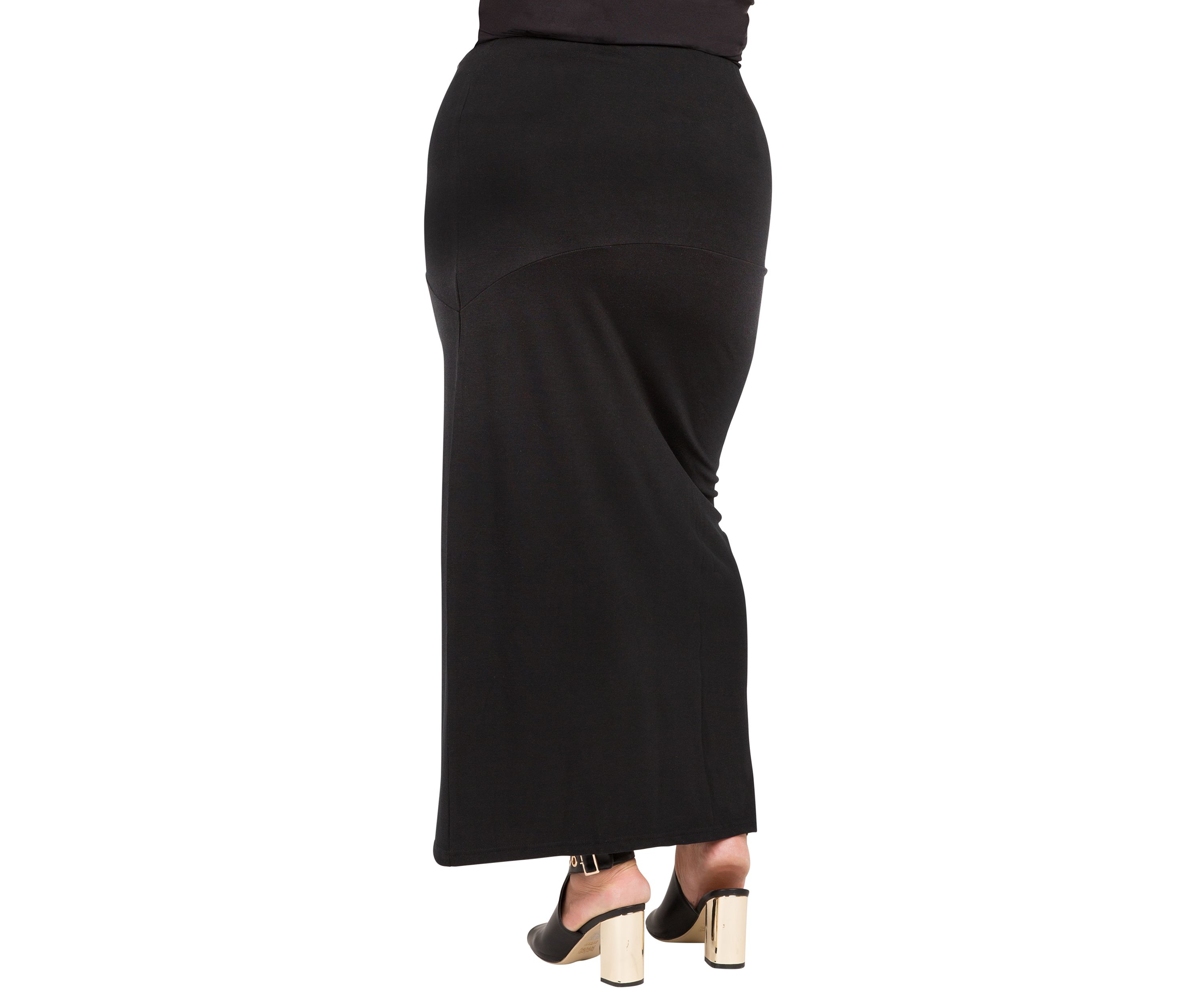 Plus Size Curvy Womens Black Stretch Maxi Skirt With Zip Up Split