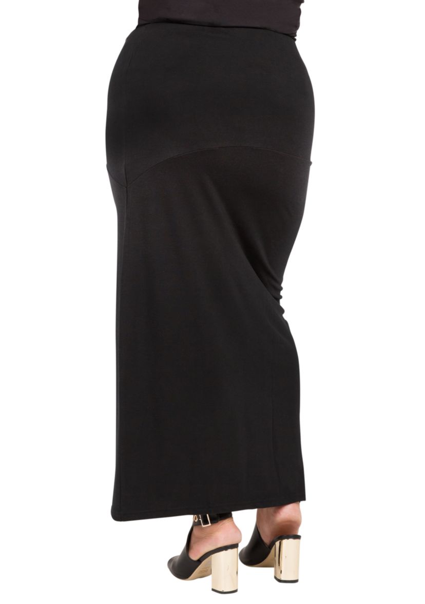 Plus Size Curvy Womens Black Stretch Maxi Skirt With Zip Up Split