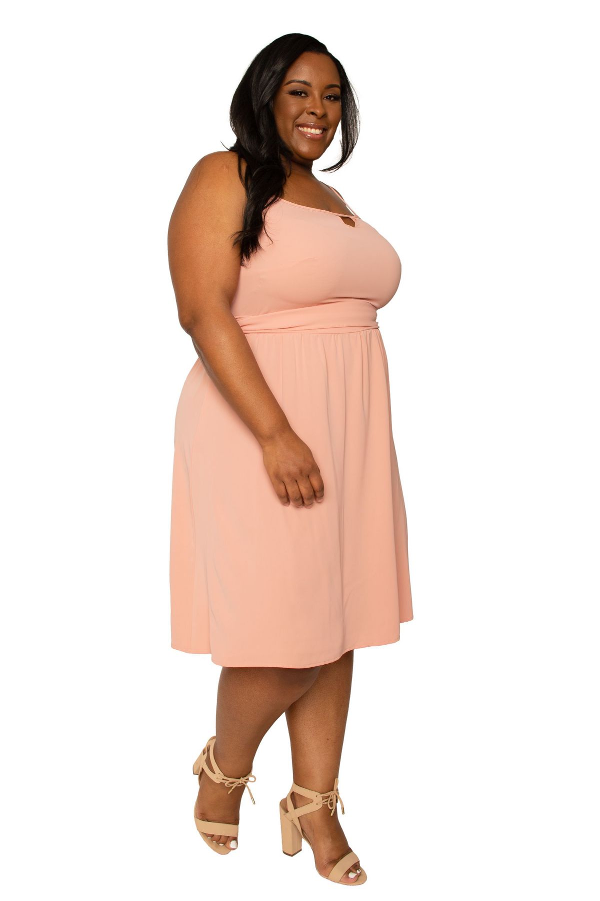 Poetic Justice Womens Plus Size Dusty Pink Thin Strap Peach Midi Dress