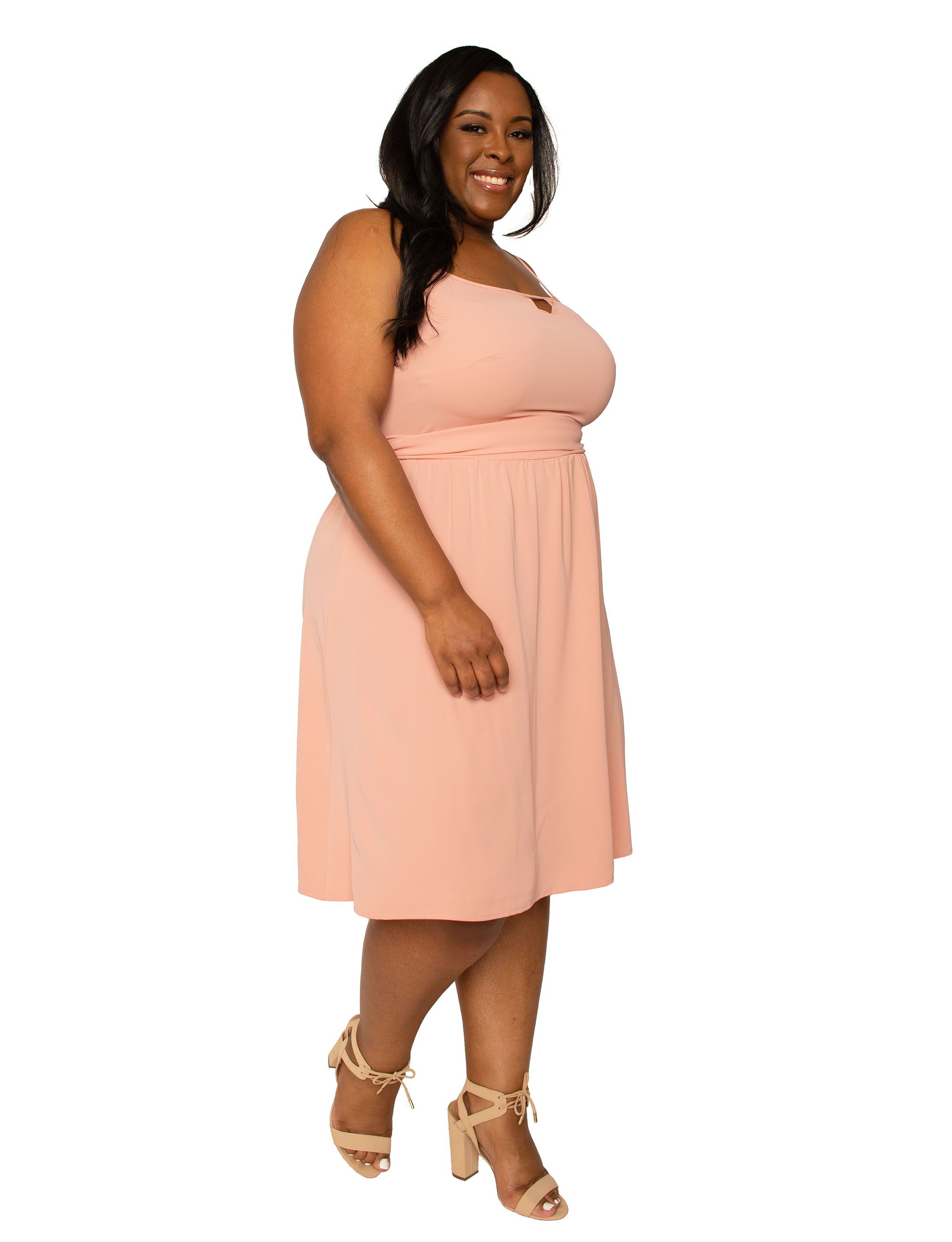Poetic Justice Womens Plus Size Dusty Pink Thin Strap Peach Midi Dress