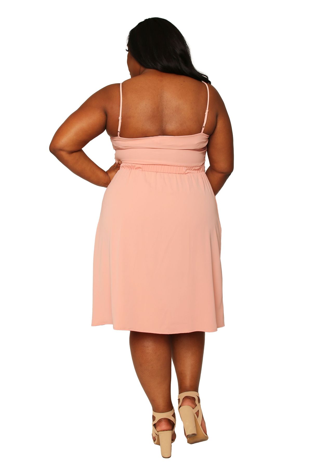 Poetic Justice Womens Plus Size Dusty Pink Thin Strap Peach Midi Dress