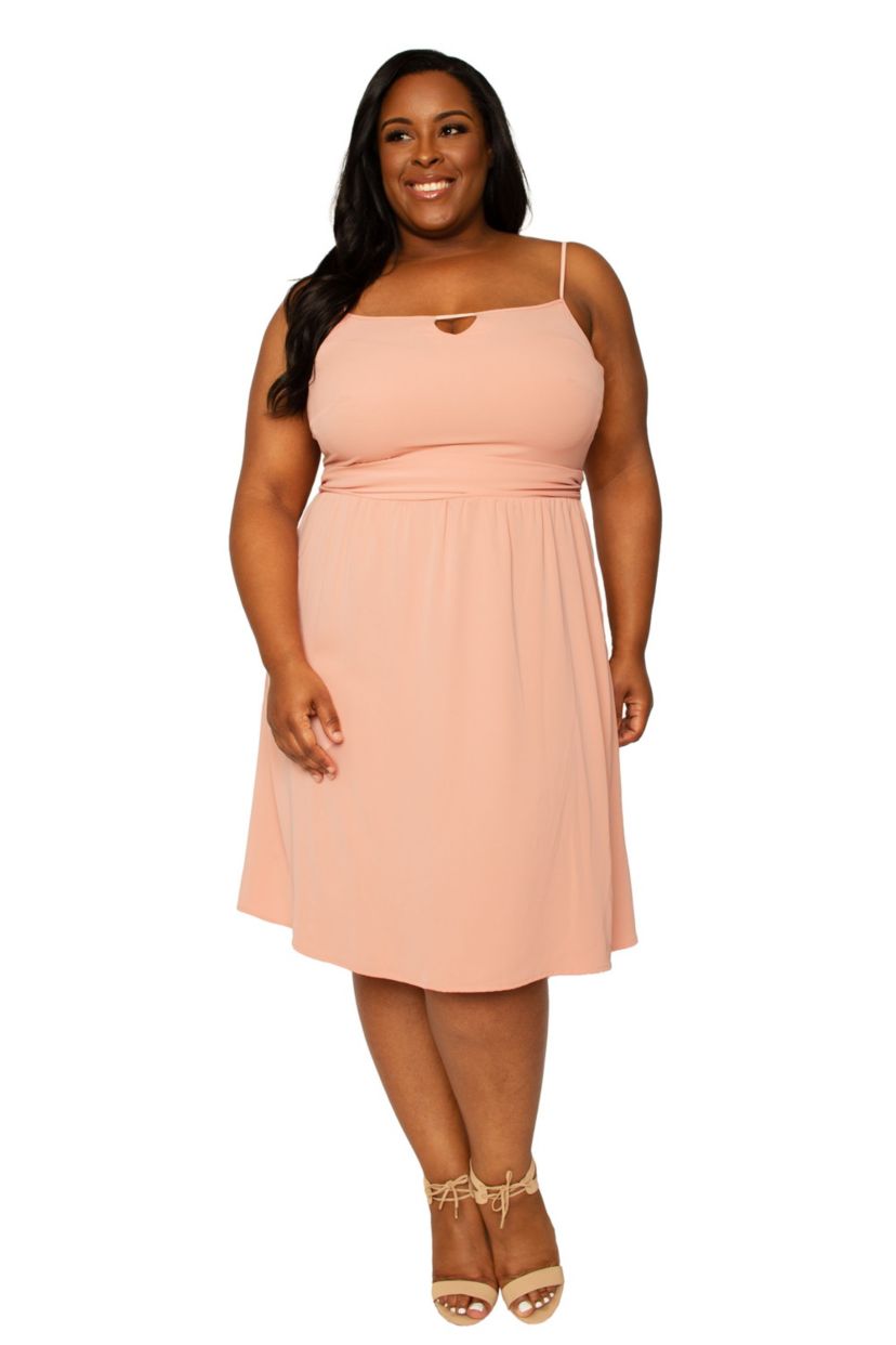 Poetic Justice Womens Plus Size Dusty Pink Thin Strap Peach Midi Dress