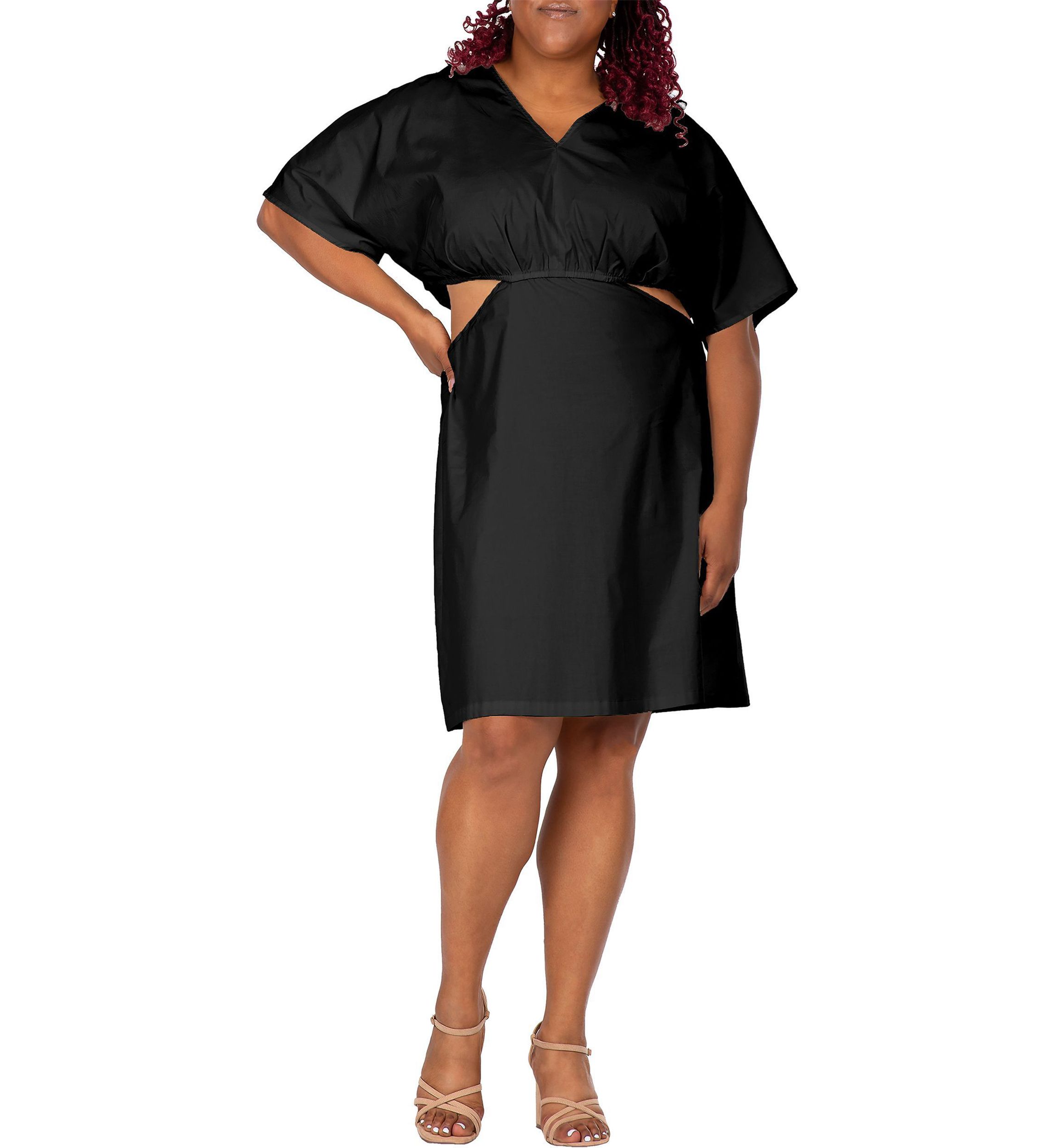 Womens Plus Size Kimono Sleeves Cut Out Waist Split Side Mini Dress