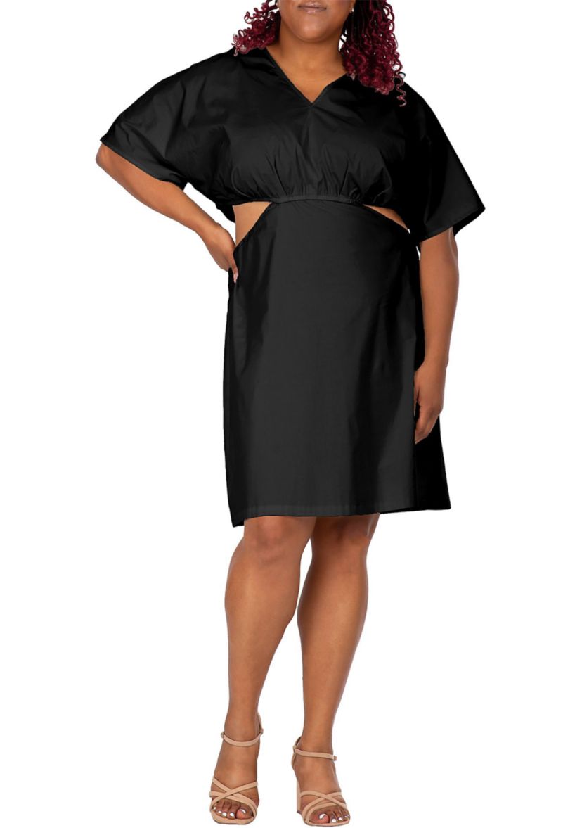 Womens Plus Size Kimono Sleeves Cut Out Waist Split Side Mini Dress