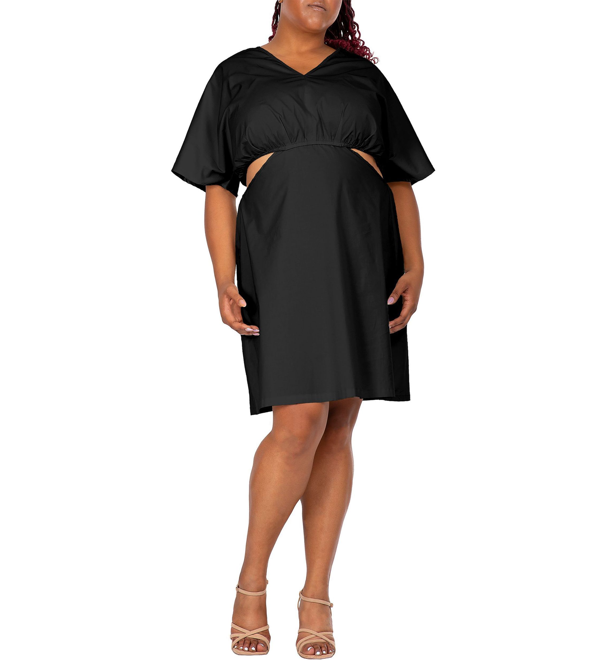 Womens Plus Size Kimono Sleeves Cut Out Waist Split Side Mini Dress