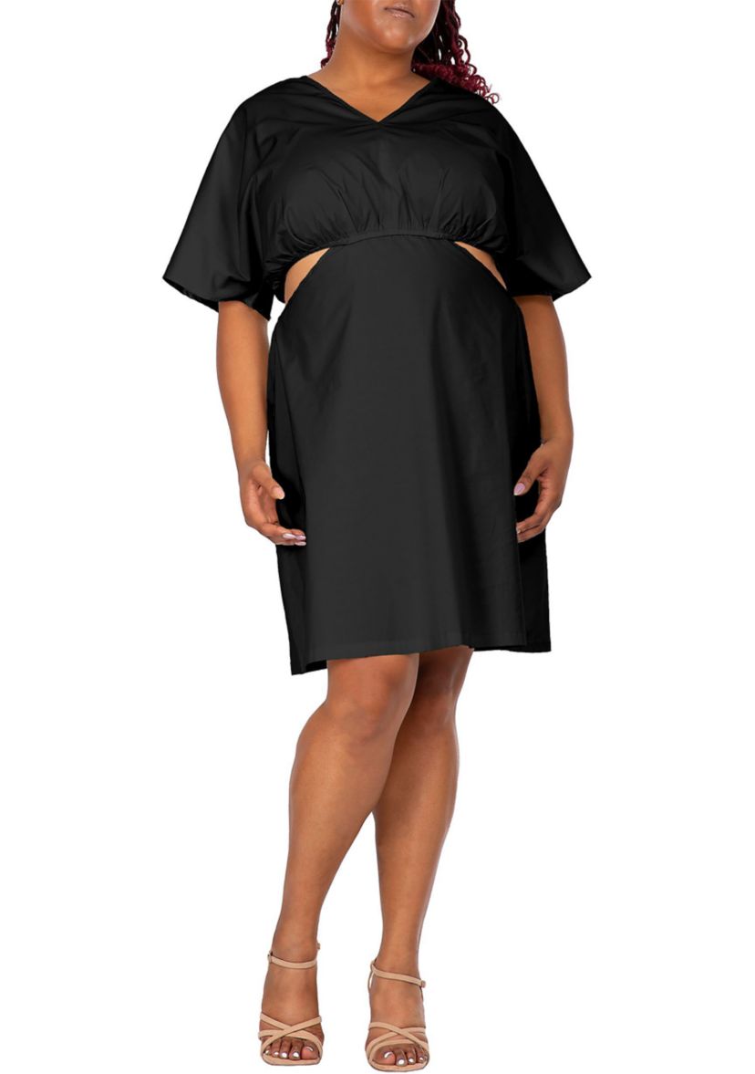 Womens Plus Size Kimono Sleeves Cut Out Waist Split Side Mini Dress