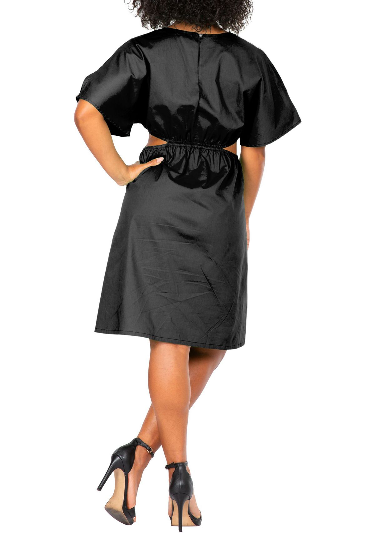 Womens Kimono Sleeves Cut Out Waist Split Side Mini Dress