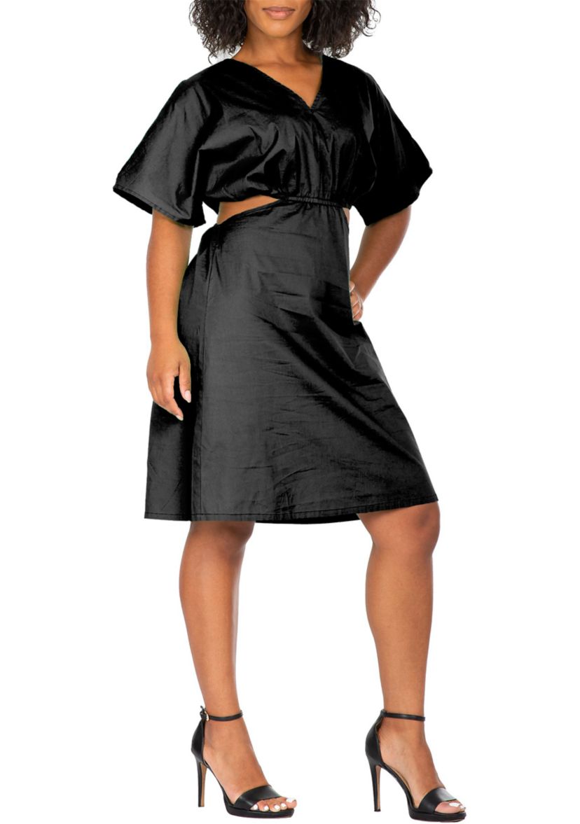 Womens Kimono Sleeves Cut Out Waist Split Side Mini Dress
