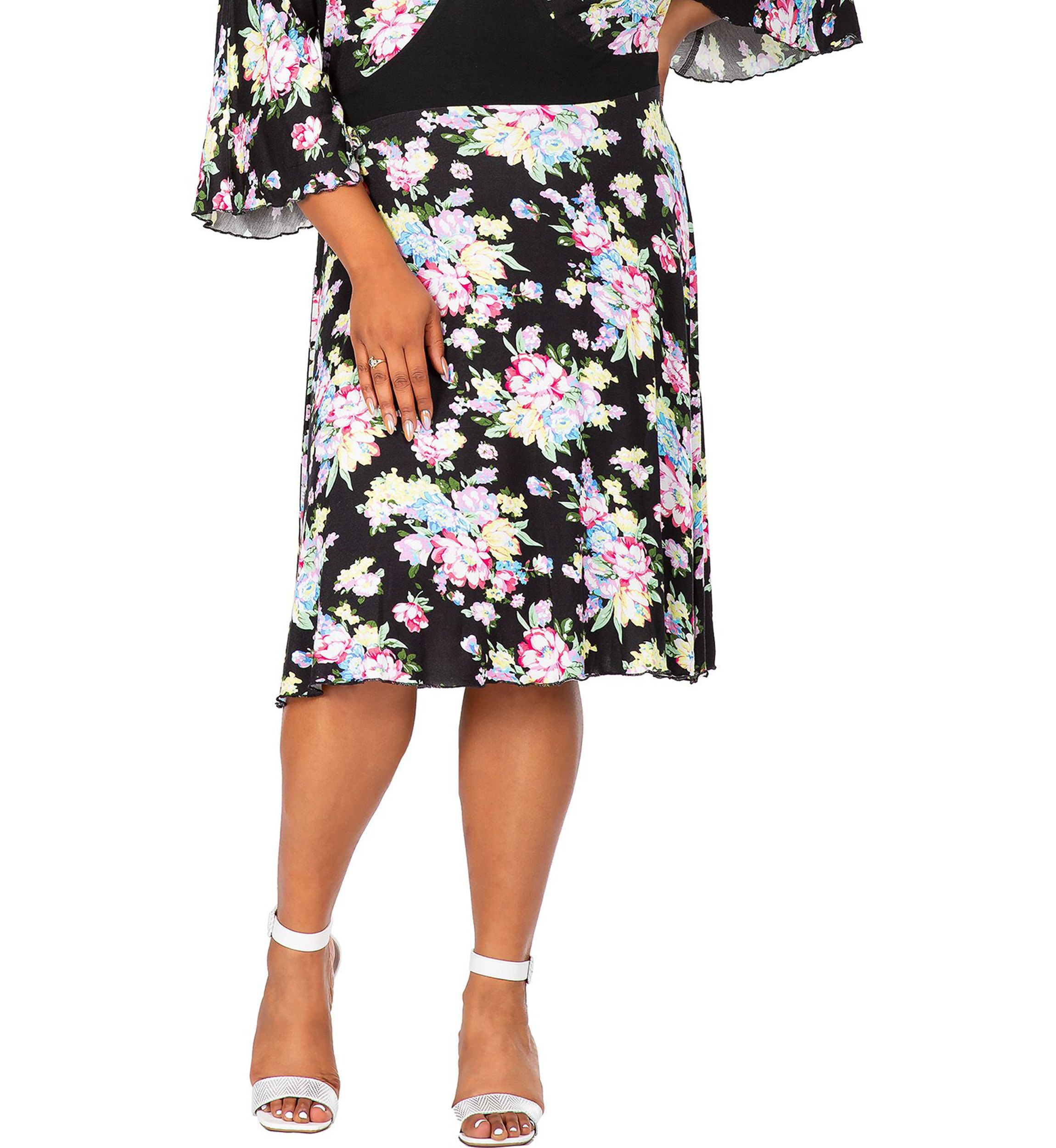 Womens Plus Size Spring Floral Print Bell Sleeves V Neck Casual Flowy Mini Dress