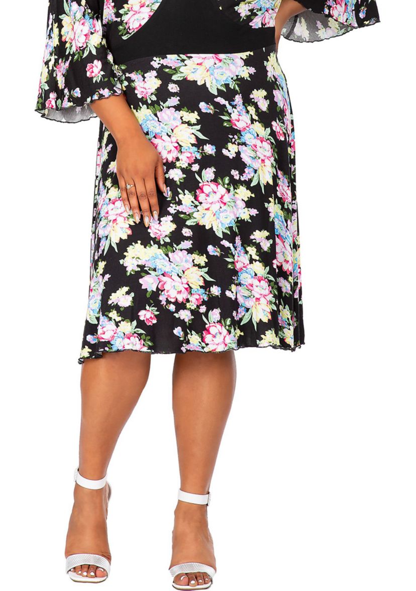 Womens Plus Size Spring Floral Print Bell Sleeves V Neck Casual Flowy Mini Dress