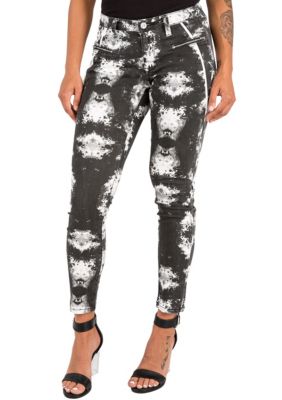 Poetic Justice Women's Piped Black Cristal Print Cropped Skinny Jeans, 27