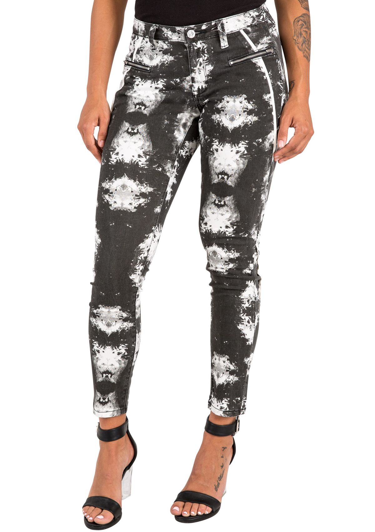 Piped Black Cristal Print Cropped Skinny Jeans