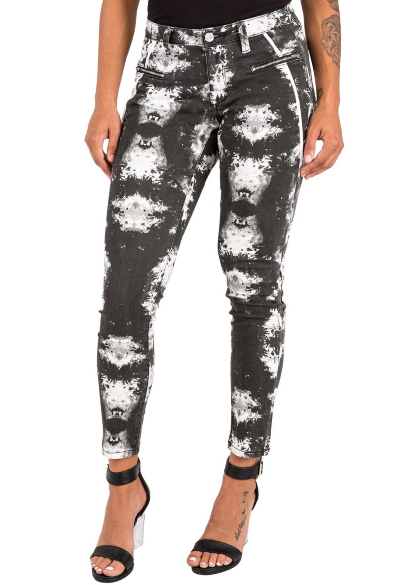 Piped Black Cristal Print Cropped Skinny Jeans