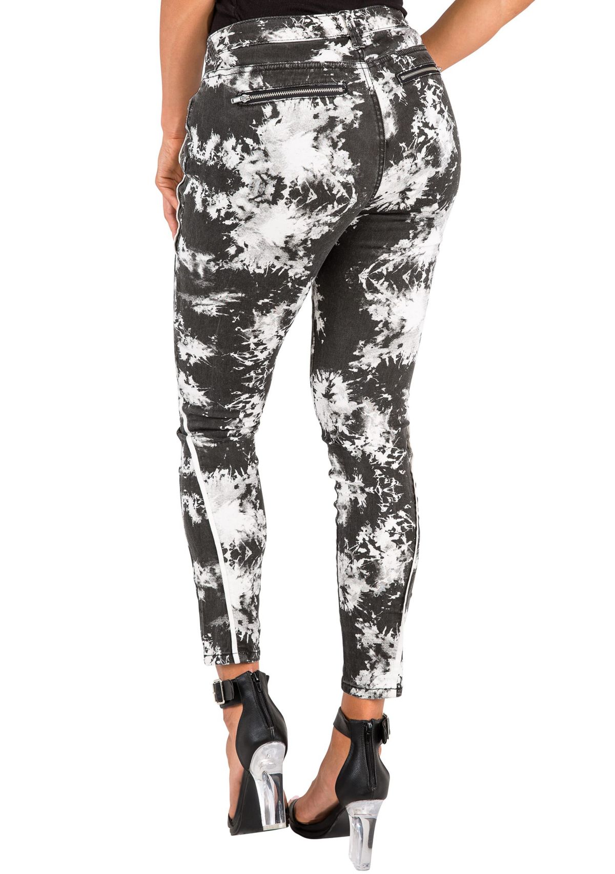 Piped Black Cristal Print Cropped Skinny Jeans