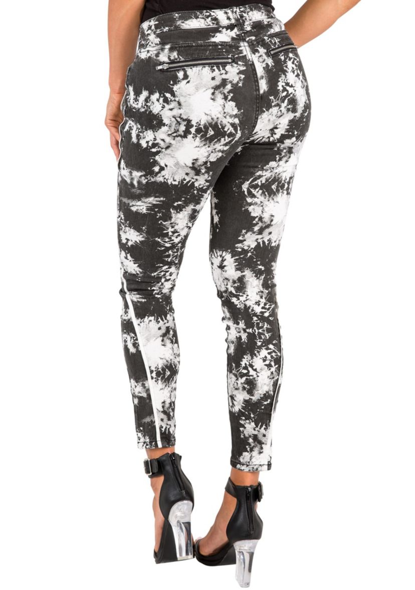 Piped Black Cristal Print Cropped Skinny Jeans