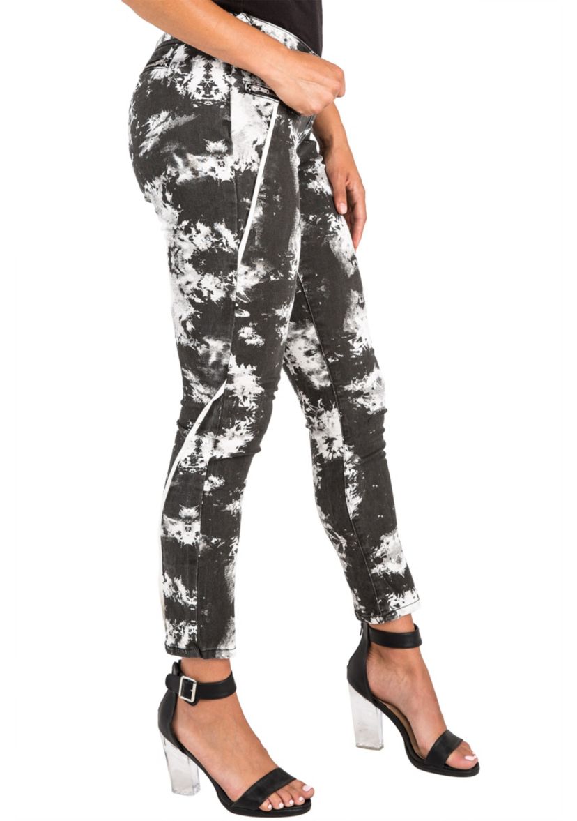 Piped Black Cristal Print Cropped Skinny Jeans