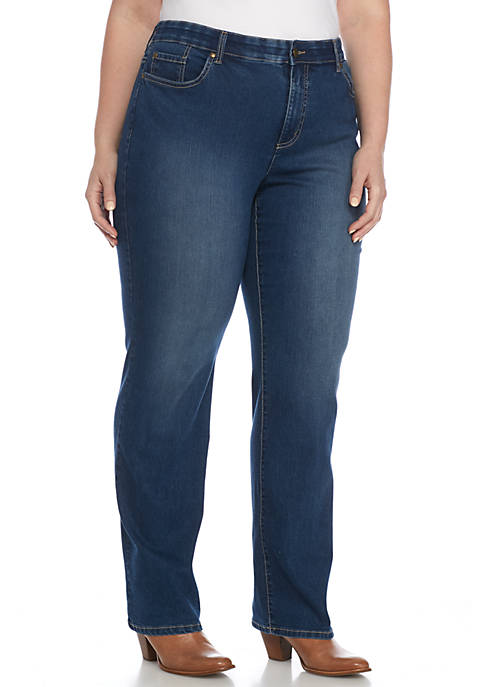 Kim Rogers® Plus Size Straight Leg Jean with Encased Elastic Waistband ...