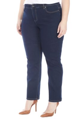 Kim Rogers® Plus Size Straight Leg Jean with Encased Elastic Waistband ...