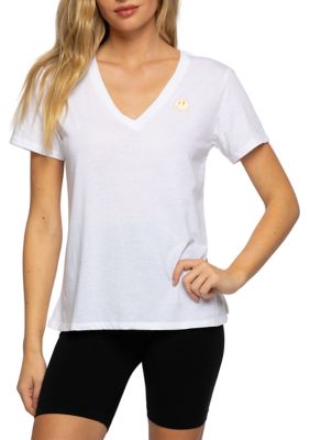 Women's Short Sleeve Smiley V-Neck T-Shirt