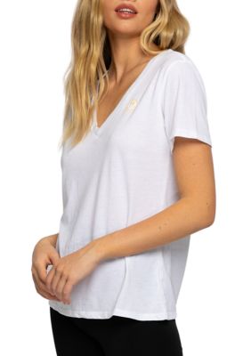 Women's Short Sleeve Smiley V-Neck T-Shirt