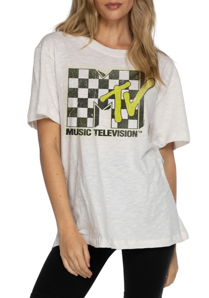 Womens MTV Checkerboard Boyfriend Graphic T-Shirt