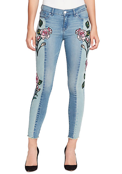 Floral Embroidered Ankle Skinny Jeans