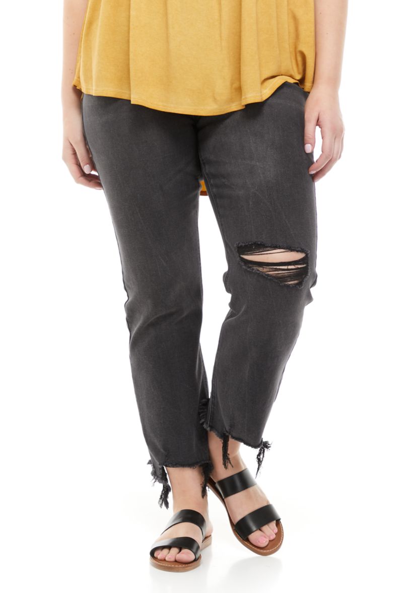 Plus Size High Rise Slim Straight Jeans