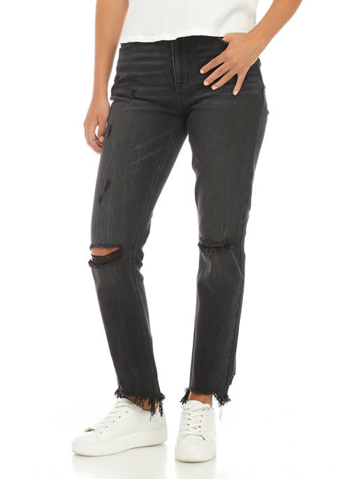 TRUE CRAFT High Rise Destructed Cropped Straight Jeans