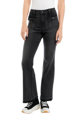 Black Label Women's Juniors High Rise Crop Flare Jeans (Black, 7)